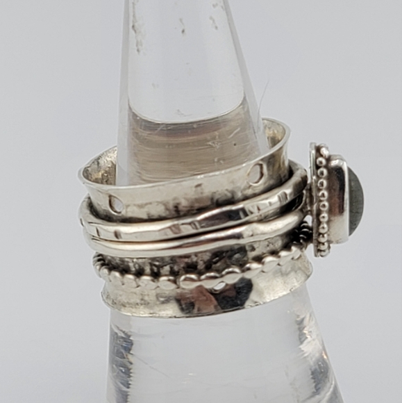 LABRADORITE ANXIETY RELIEF RING HANDMADE IN STERLING SILVER METAL SIZE 7 - Picture 3 of 7